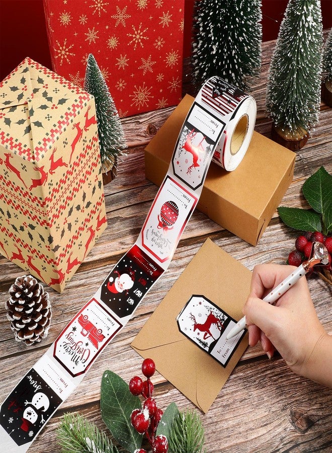 Funrous 300 Pcs Christmas Gift Tags Stickers Self Adhesive Xmas Name Tag Labels Santa Claus Present Stickers Vintage Merry Christmas Gift Wrapping Sticker for Present Decoration Holiday Party Supplies (Black) - Image 3